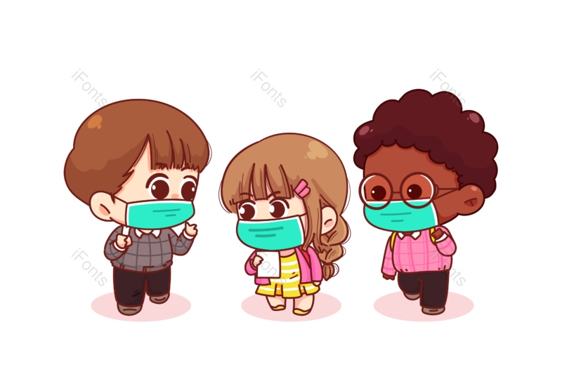 插画图片,小孩子元素,戴口罩PNG,环保免抠素材